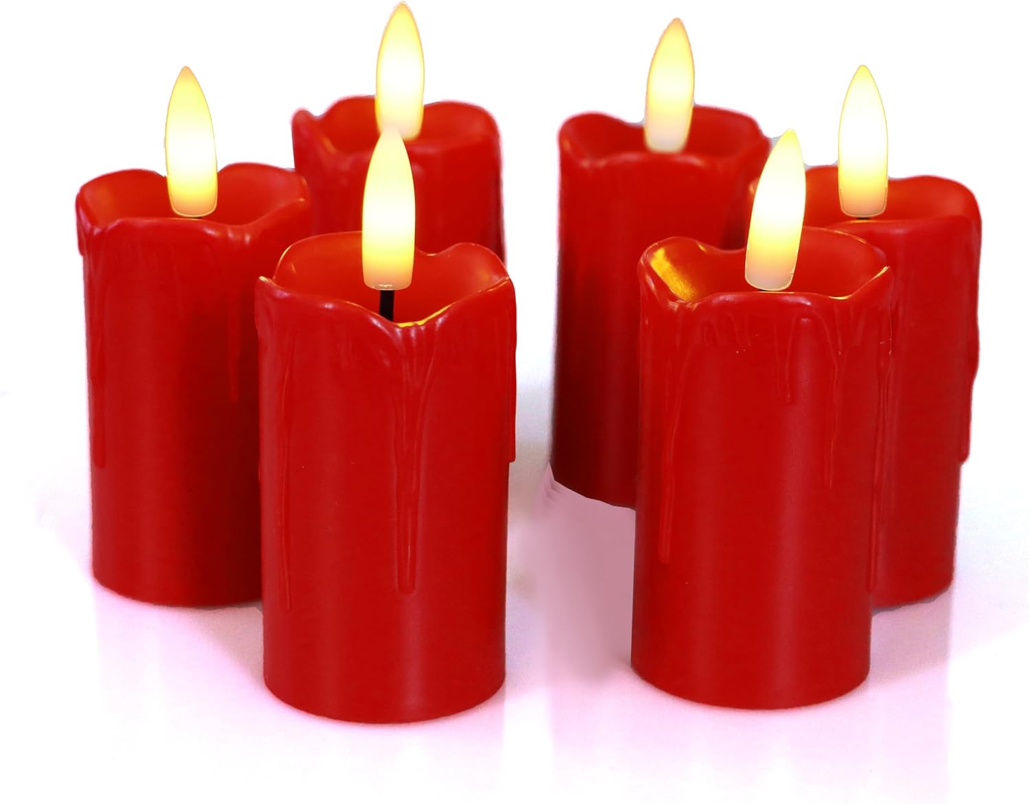Battery Operated Flickering Flameless Votive Candles Red Wick Electric LED Candles with Timer for Halloween Party Birthday Party Wedding Home Decorations, Set of 6