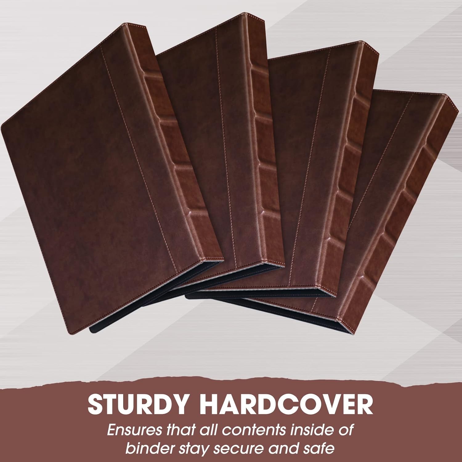 Yexiya 4 Pcs Vintage Hardback 3 Ring Binder Planner Portfolio Leather Round Ring Binder Organizer Holds 200 Sheets with 2 Inner Pockets, 13 x 10 Inch(1 Inch,Brown)