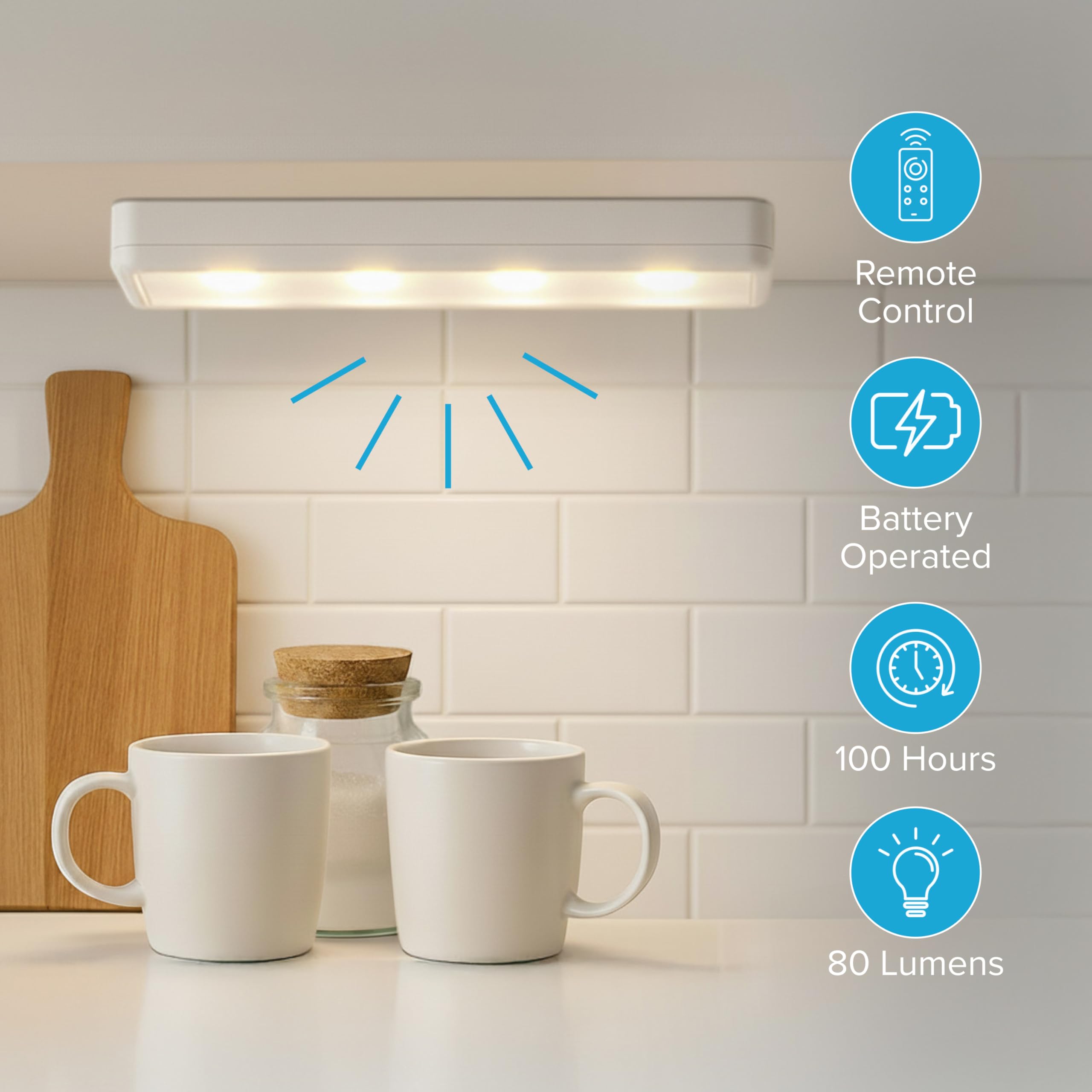 Brilliant Evolution Kabellose LED-Unterschrankleuchte, 6er-Pack mit 2 Fernbedienungen, batteriebetriebene Lichter, Küchenunterschrankbeleuchtung, Touch-Licht, aufklebbare Lichter, Push-Licht