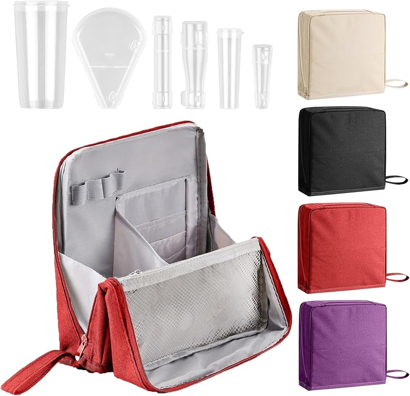 Necessaire organizadora de maquiagem vertical LFZHAN com protetores para 6 pincéis, Burgundy