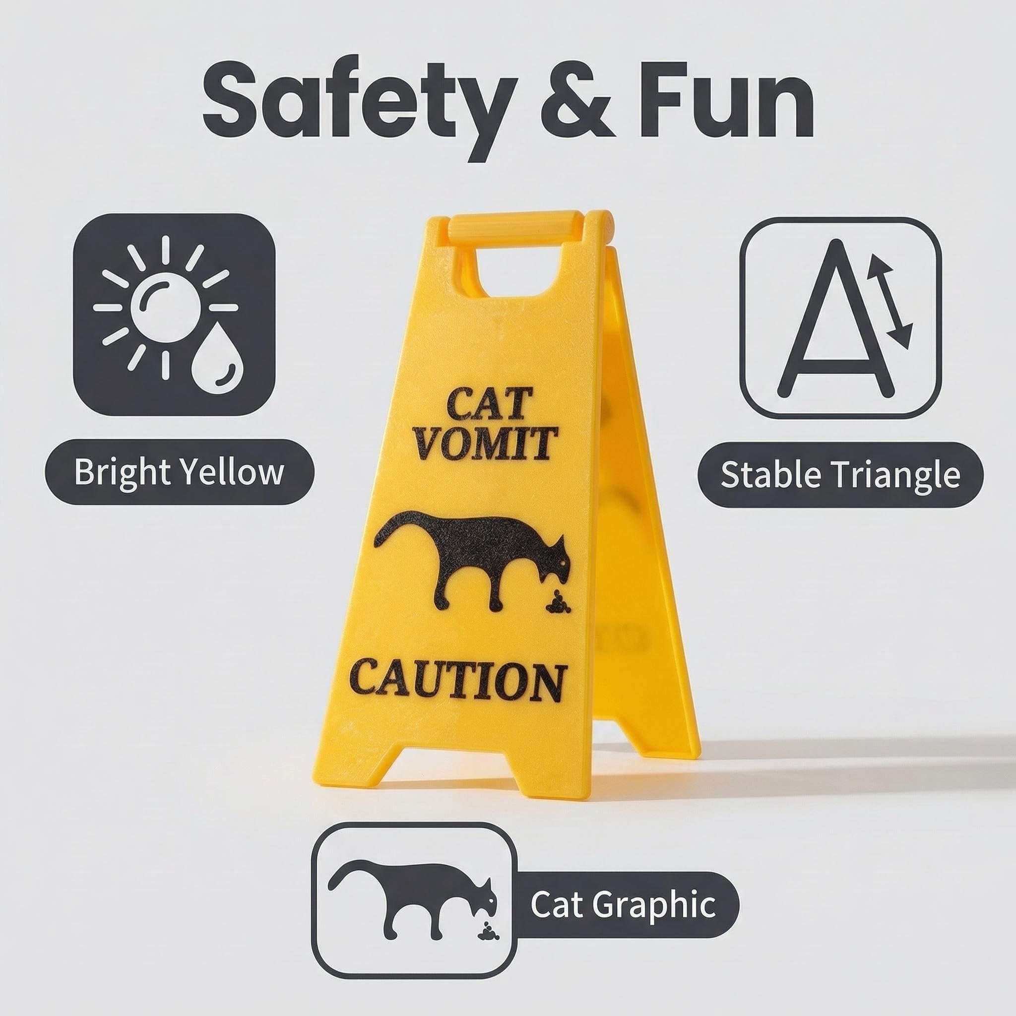 2 Pcs Mini Cat Vomit Caution Sign - 5 Inches Funny Cat Gifts for Women, Cat Vomits Warning Signs for Cat Lovers, Perfect Gag Gifts for Cat Mom or Cat Dad