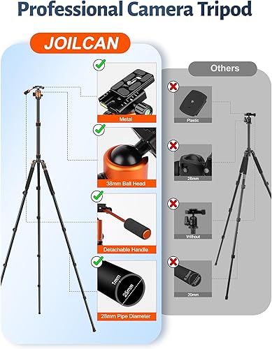 Miniatura 9 de JOILCAN - Trípode para cámara, trípodes de aluminio de 83 pulgadas y monopies con mango de metal, trípode resistente para cámara DSLR, láser,