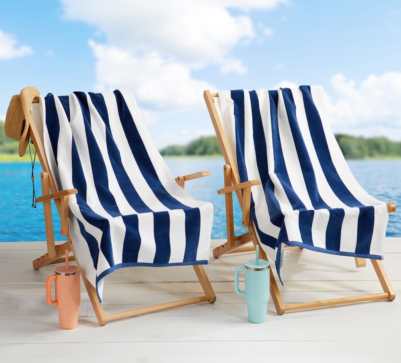 Loon & Lake Sand Resistant Beach Towels | Waffle Weave Reverse to Classic Plush Velour | Oversized 40" x 70" | Crafted from 100% Combed Cotton | Wolfeboro Collection - Navy Blue - Image 7