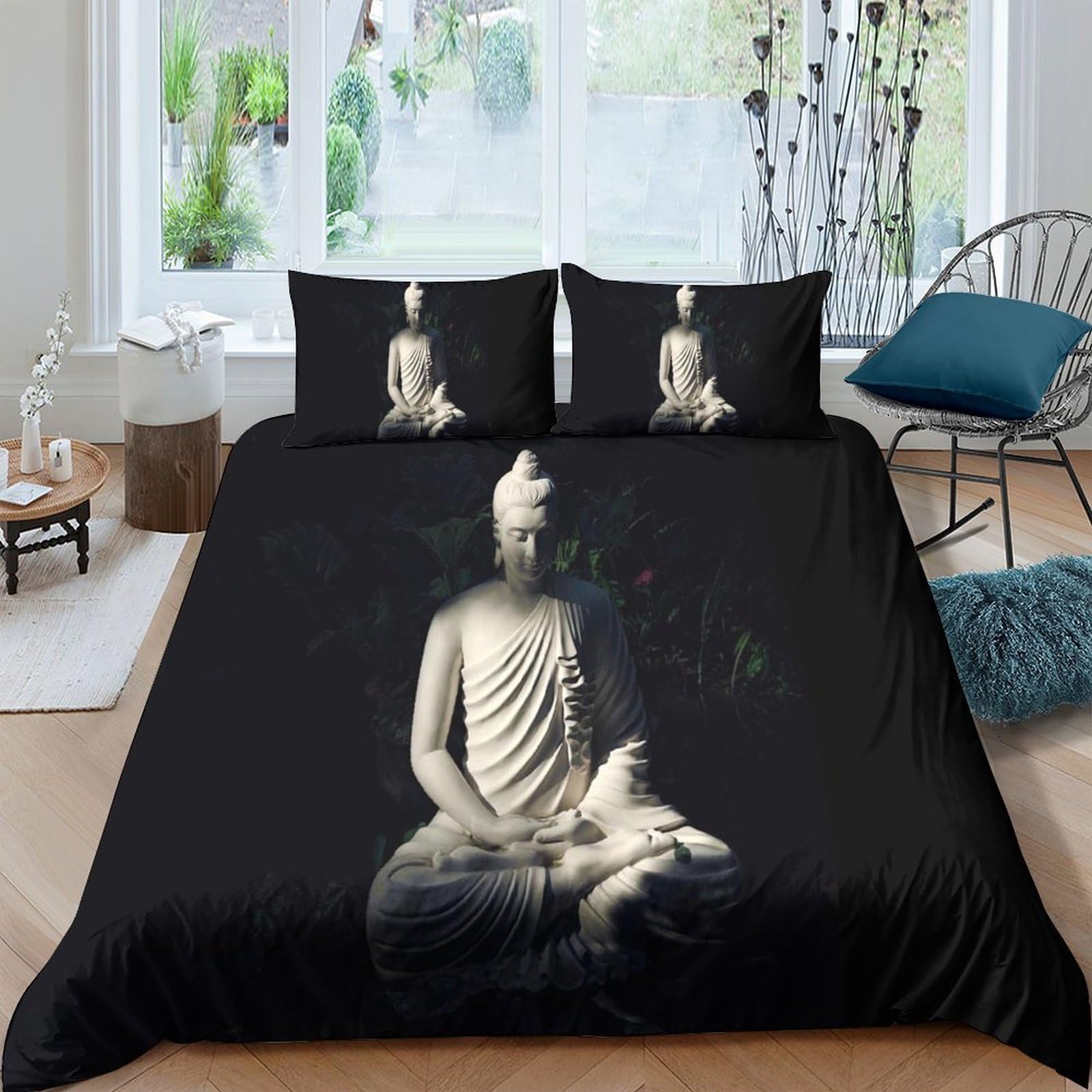 Ctjqhvkz Style-7 3D Printed Buddha Meditation Fitted Sheet Microfiber Black Zen Statue Bed Cover For Bedroom Guest Room Mattress Protection Decor Single（135X200cm）