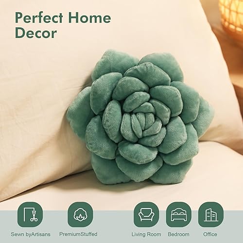 Miniatura 3 de Almohada suculenta - Almohada decorativa de felpa cosida a mano. Almohadas en forma de plantas y almohadas de flores, cojines de felpa para