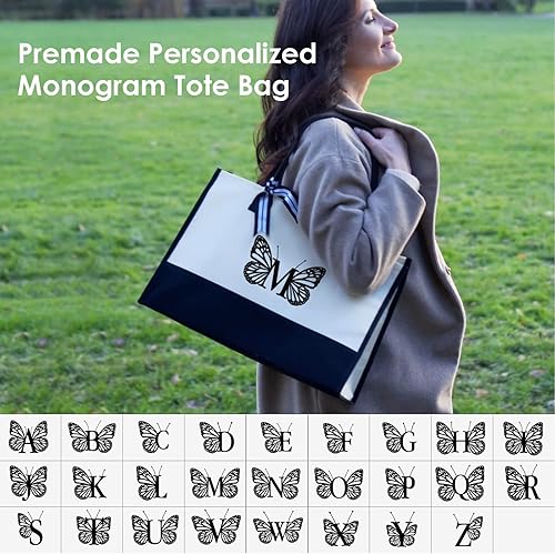 Miniatura 2 de Regalos para mujeres, bolsa de lona personalizada con inicial, regalo de playa con monograma para su mamá Tearcher