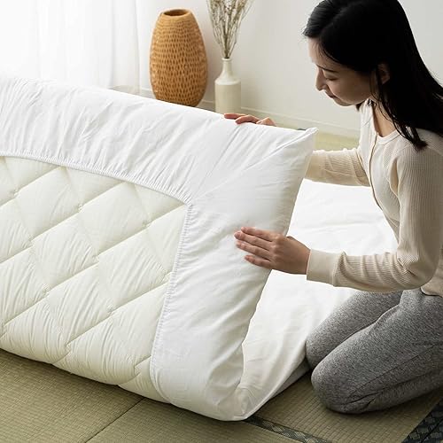 Miniatura 5 de EMOOR Colchón de futón japonés CLASSE y sábana bajera ajustable PRESSO Twin fabricado en Japón, algodón (blanco) plegable cama para dormir tatami