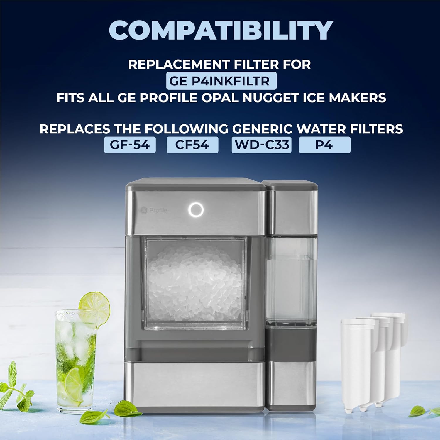 Mist P4INKFILTR Ice Maker Water Filter Replacement for all GE Opal Nugget Ice Makers. Replacement for GE Ice Maker-Refrigerator Water Filter (3 Pack)