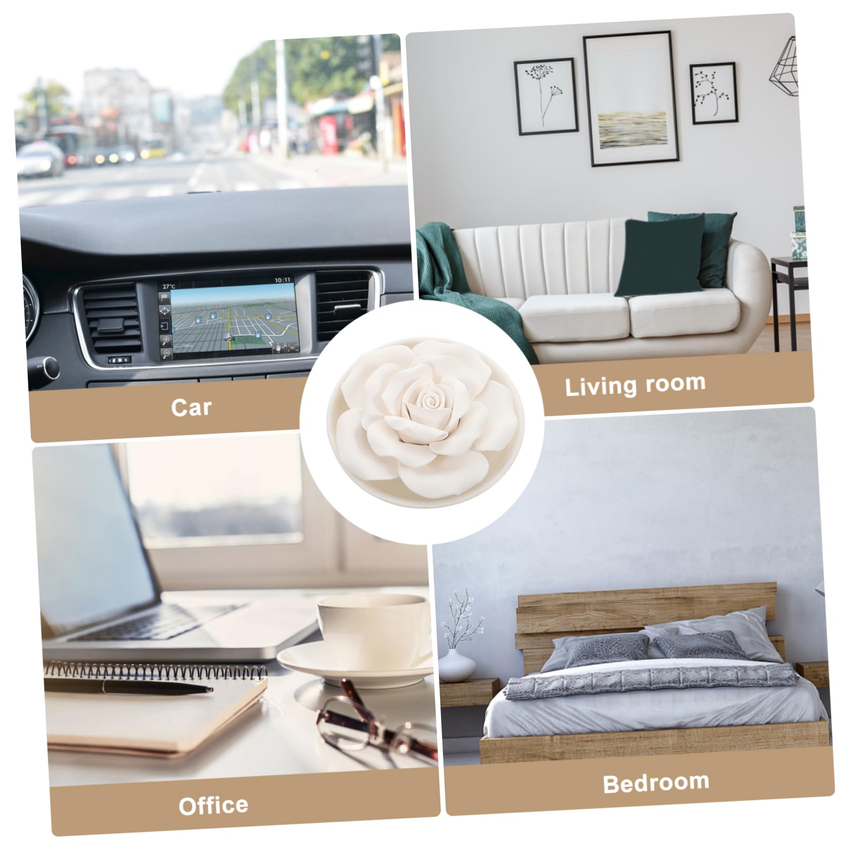 Difusor de Aromaterapia Forma de Flor Difusor Portátil de Piedra para Coche Dormitorio Baño Aromaterapia y Hogar