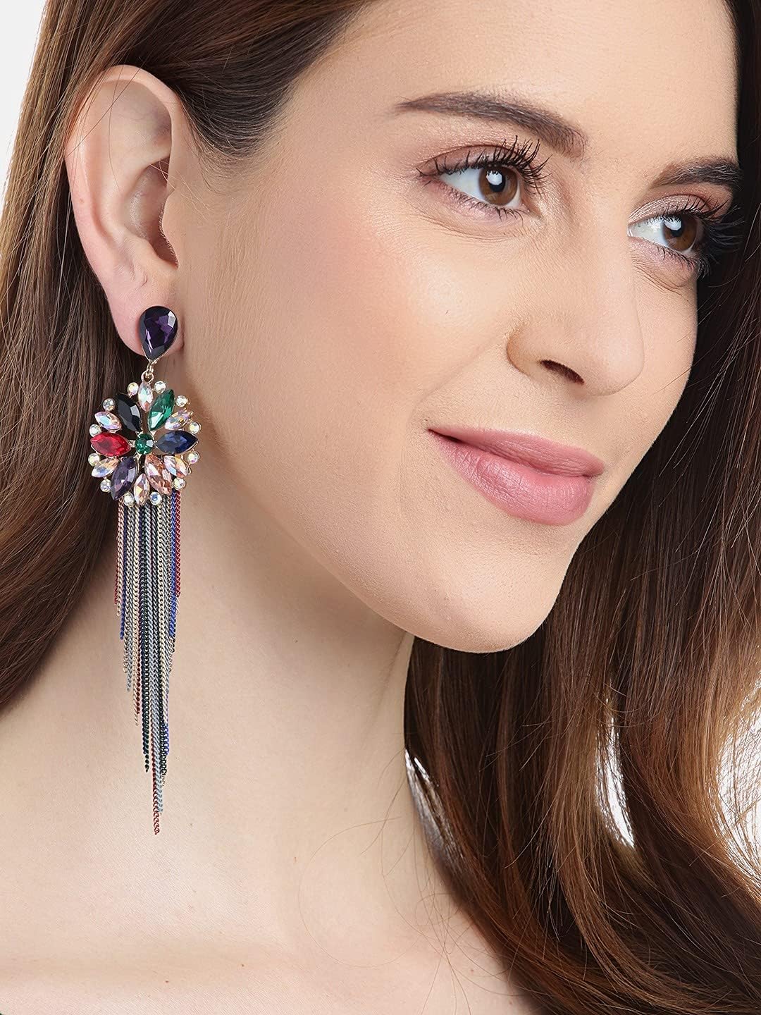 YouBella Jewellery Earrings for women Crystal Tassel Handmade Earrings for Girls and Women, One Size, Crystal, No Gemstone