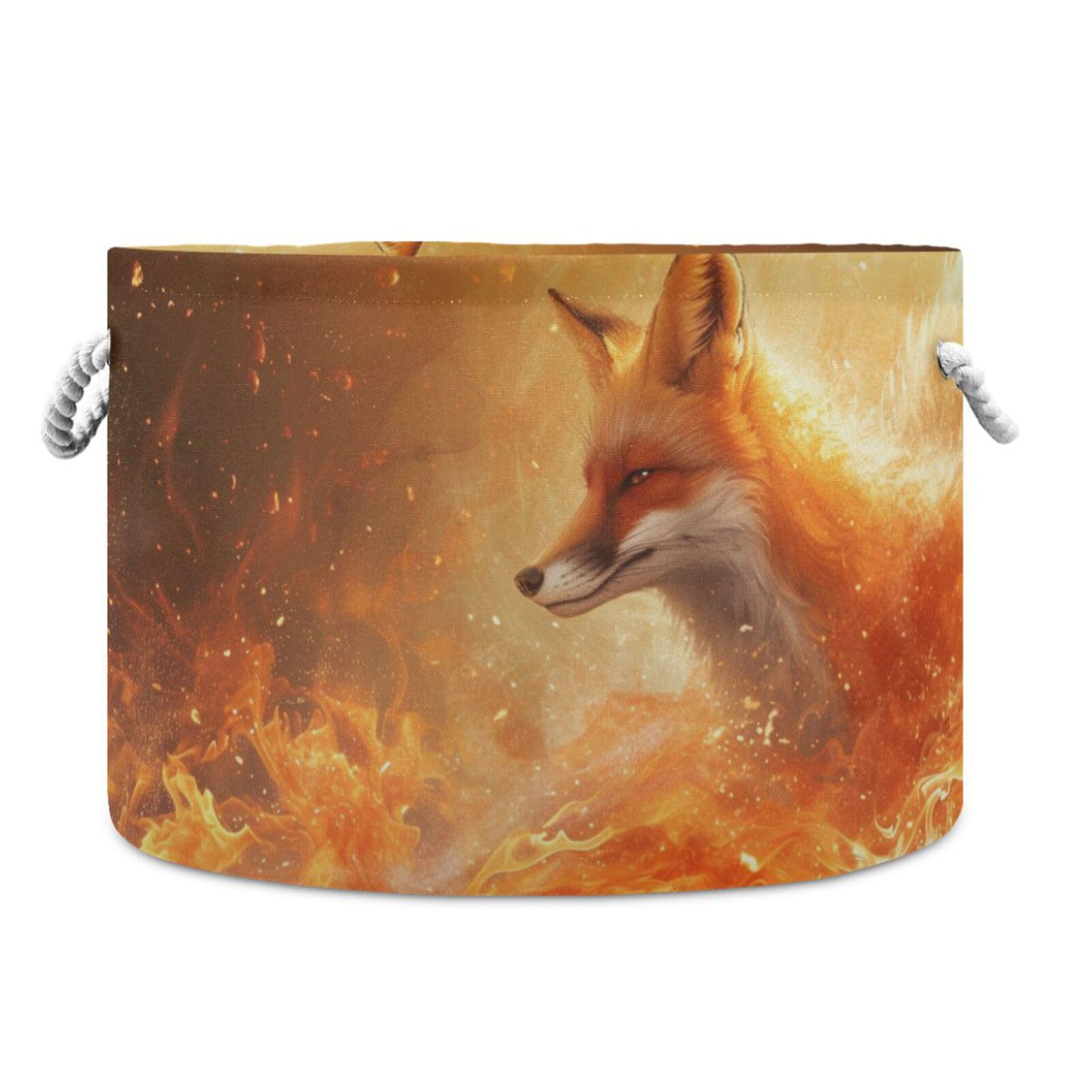 Canvas Storage Organizer Bin, Fox (9) Storage Basket Laundry Hamper with Handle for Clothes Playroom Decor, Large, 20 in Diameter