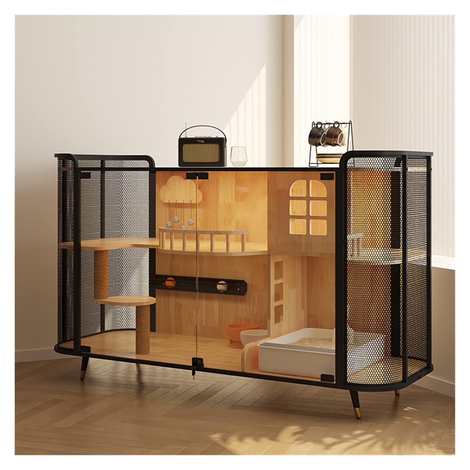 villa per gatti Casetta for gatti, Villa for, Gabinetto for condivisione, Legno, Ampio spazio Per interni