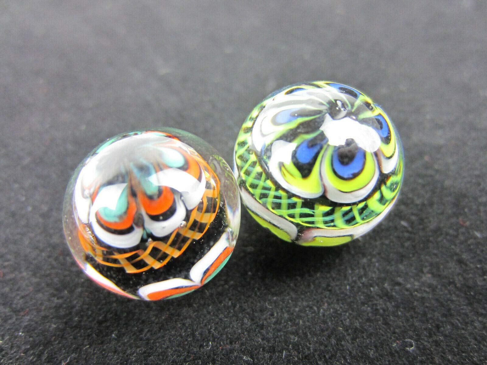 Big Game Toys ~Set of 2 RINKY-Dink 16mm Handmade Art Glass Marbles Orange Blue Green Lattice Design - Image 6