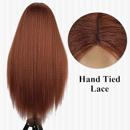 Miniatura 4 de NOSTALGIA Peluca rizada de 32 pulgadas de largo, color marrón cobrizo, peluca rizada para mujeres negras, peluca de cabello lacio Yaki, peluca