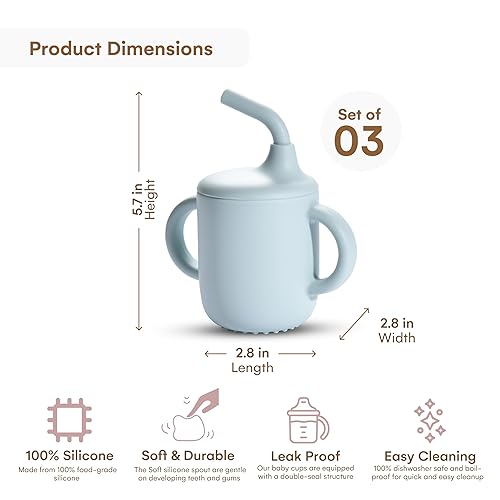 Miniatura 9 de CHILDLIKE BEHAVIOR Mini tazas para beber de mushie  Vaso de silicona con popote para bebés y niños pequeños  Tazas de entrenamiento con tapas y