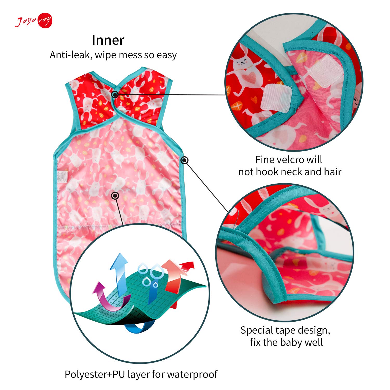 Joyo roy Mess Proof Baby Bibs for Eating Waterproof Toddler Bibs 2-4 Years Soft Machine Washable Sleeveless Smock Bib for Baby Girl Travel Reusable Led Weaning Apron for Feeding Bib with Food Catcher