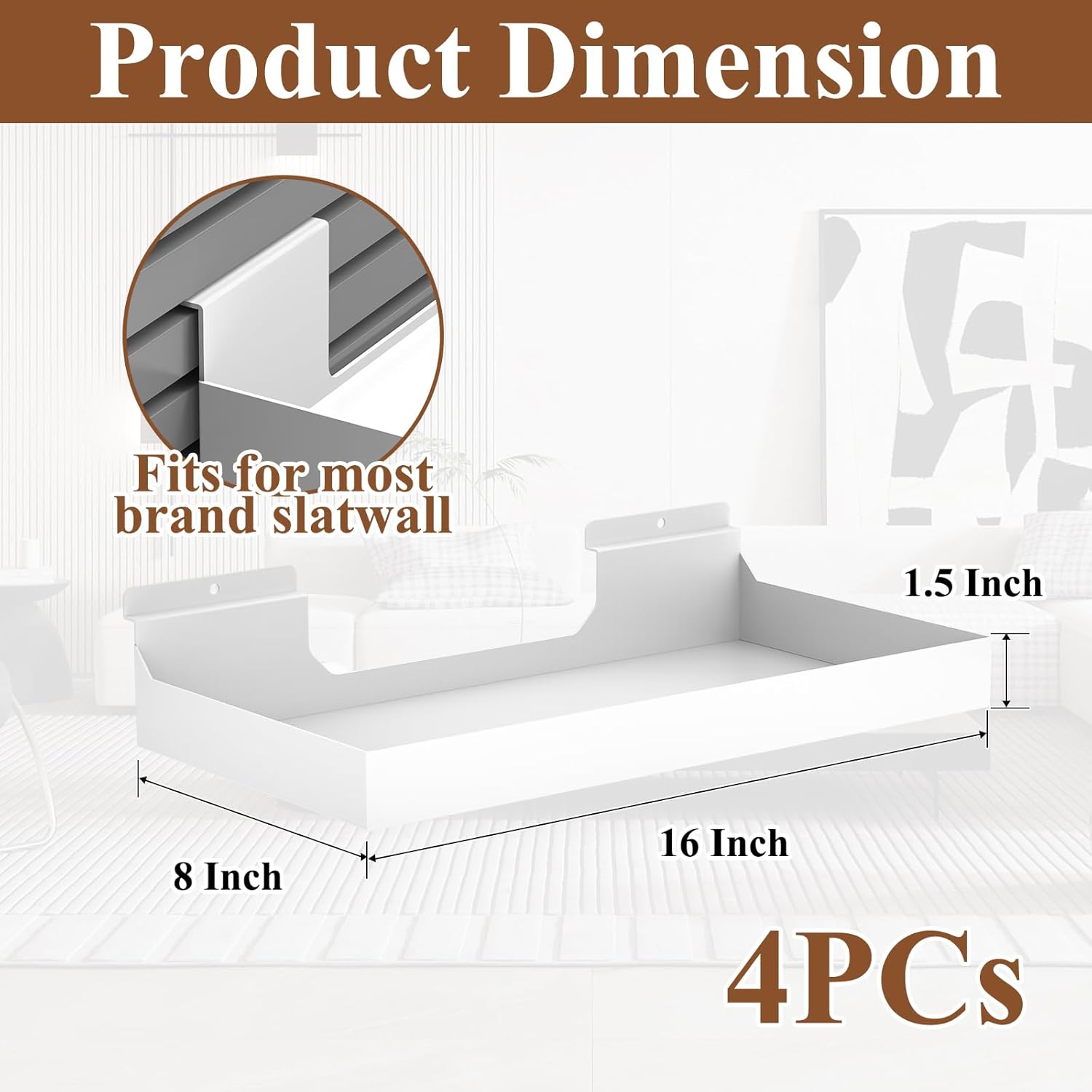 4 Pcs 16X8 Inch Slatwall Shelves, Heavy Duty Slatwall Baskets, Metal Slat Wall Shelves Accessories, Metal Retail Display for Storage and Organization, White