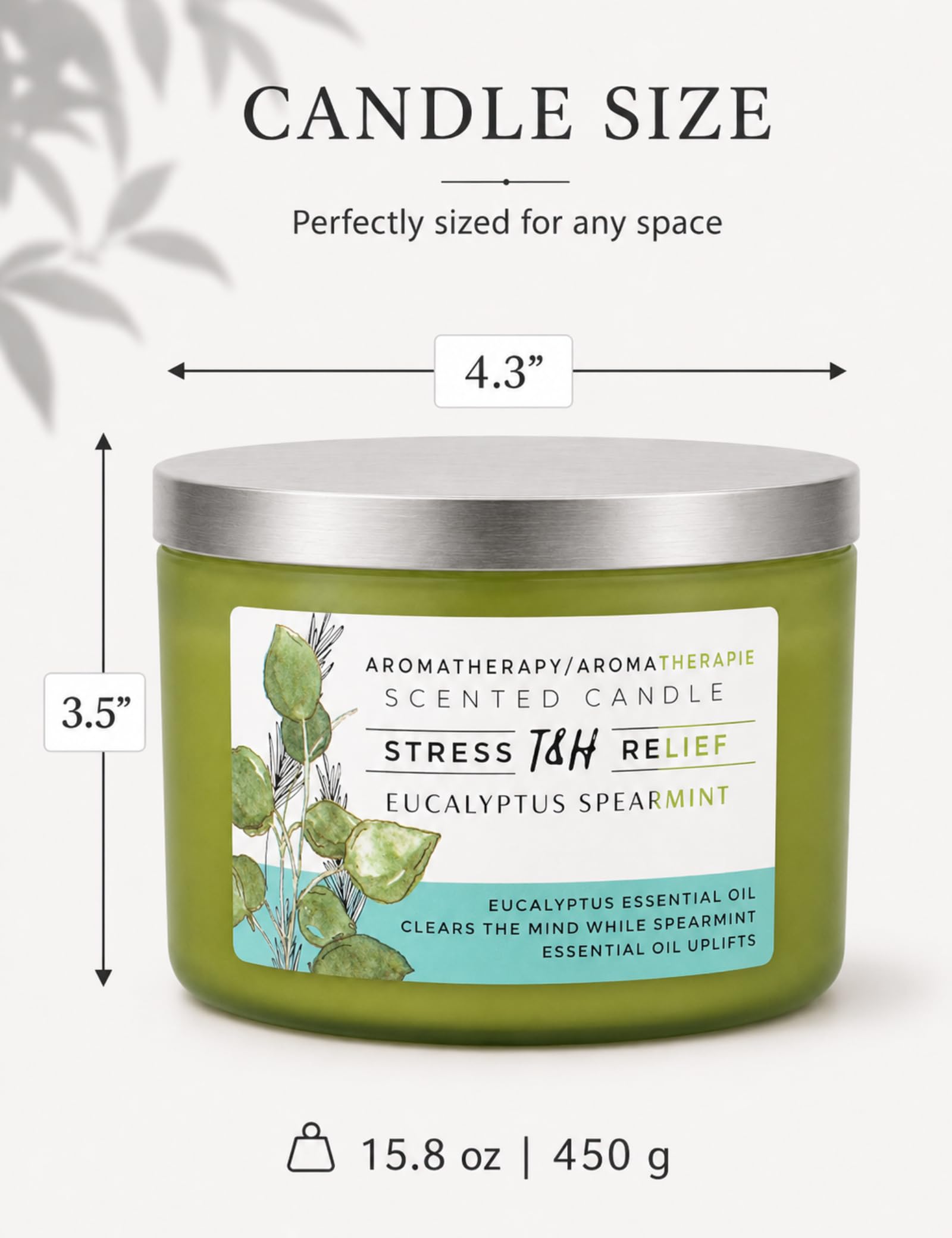 Duftkerze Eukalyptus Spearmint | 450 g große Soja-Kerze mit 3 Dochten | beruhigende Aromatherapie-Kerze für Zuhause | frischer Minze-Spa-Duft | langanhaltende, saubere Verbrennung | Entspannungs- und