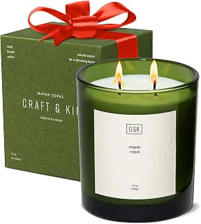 Craft & Kin 12oz Mayan Copal Christmas Scented Candles for Home | Premium Green Scented Candles for Men | Made with Natural Soy | Winter Candles Gifts for Men and Women | Nature Collection