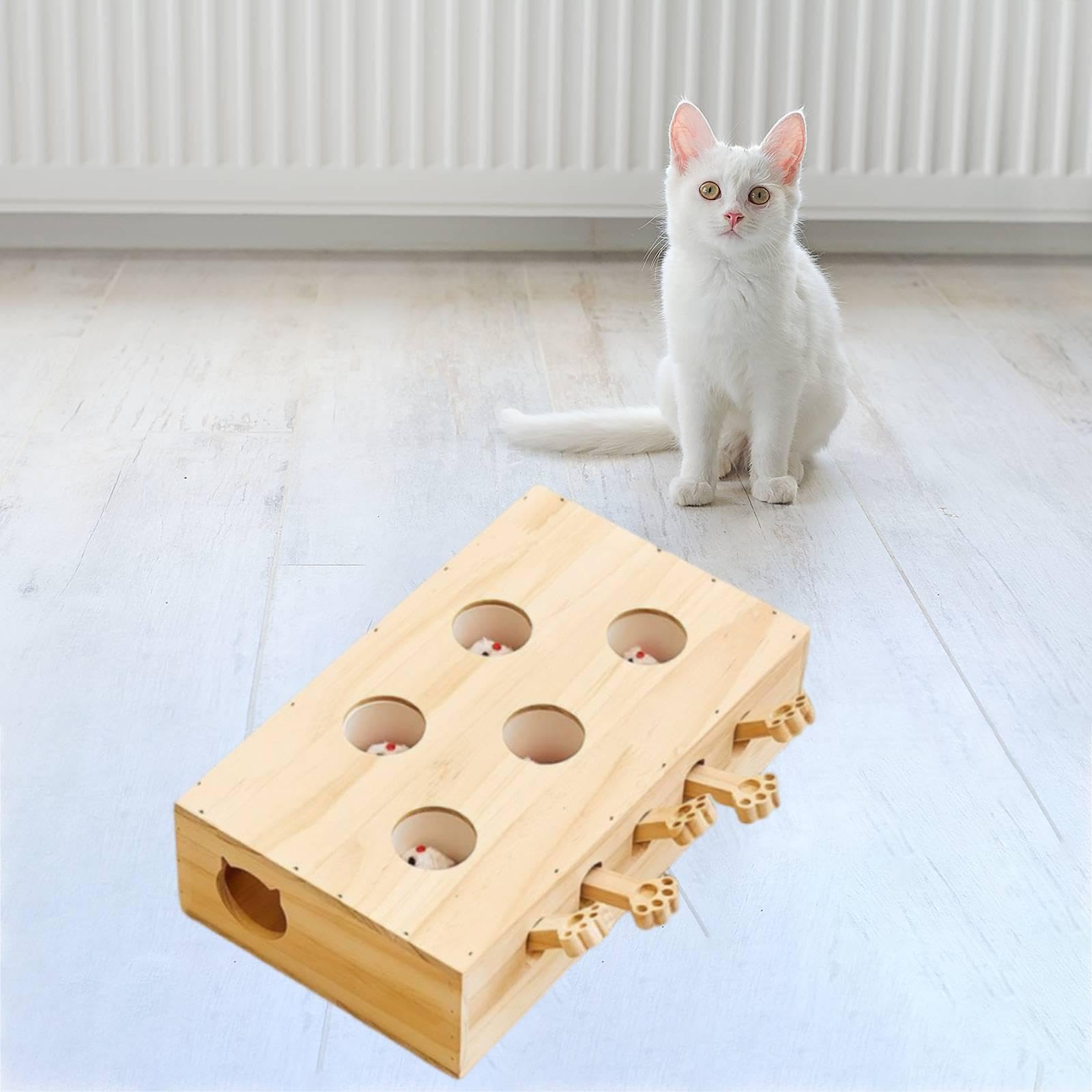 Juguete Interactivo para Gatos Juego Mazes de Madera Accesorio para Mascotas Juguete Puzzle Contribuye a Desarrollo Físico Y Mental Adecuado Pa, 5 Agujeros