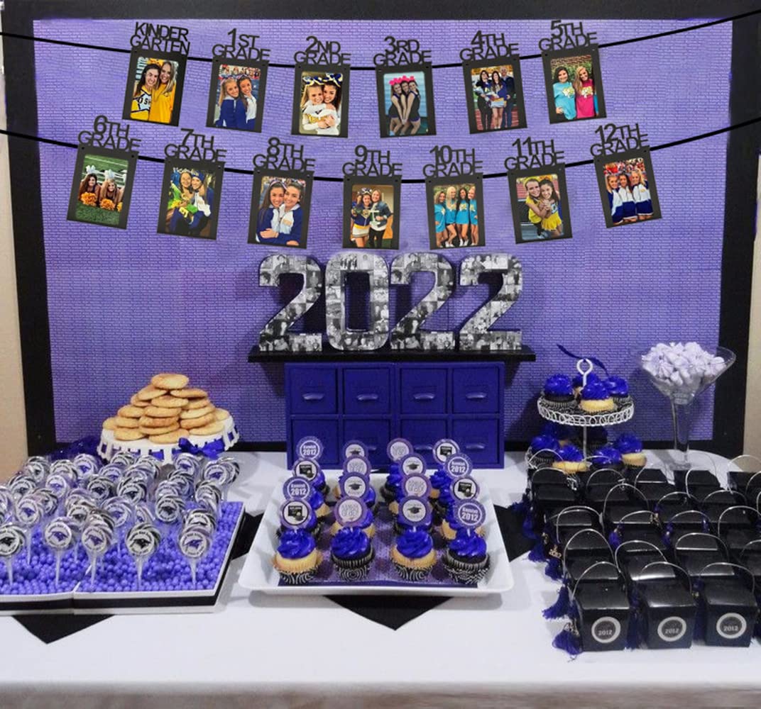 Decoración de graduación 2023, pancarta de fotos de graduación K-12 para decoración de fiesta de graduación, decoraciones de clase de 2023, marco de fotos de papel de 8 x 10 pulgadas, pancarta de
