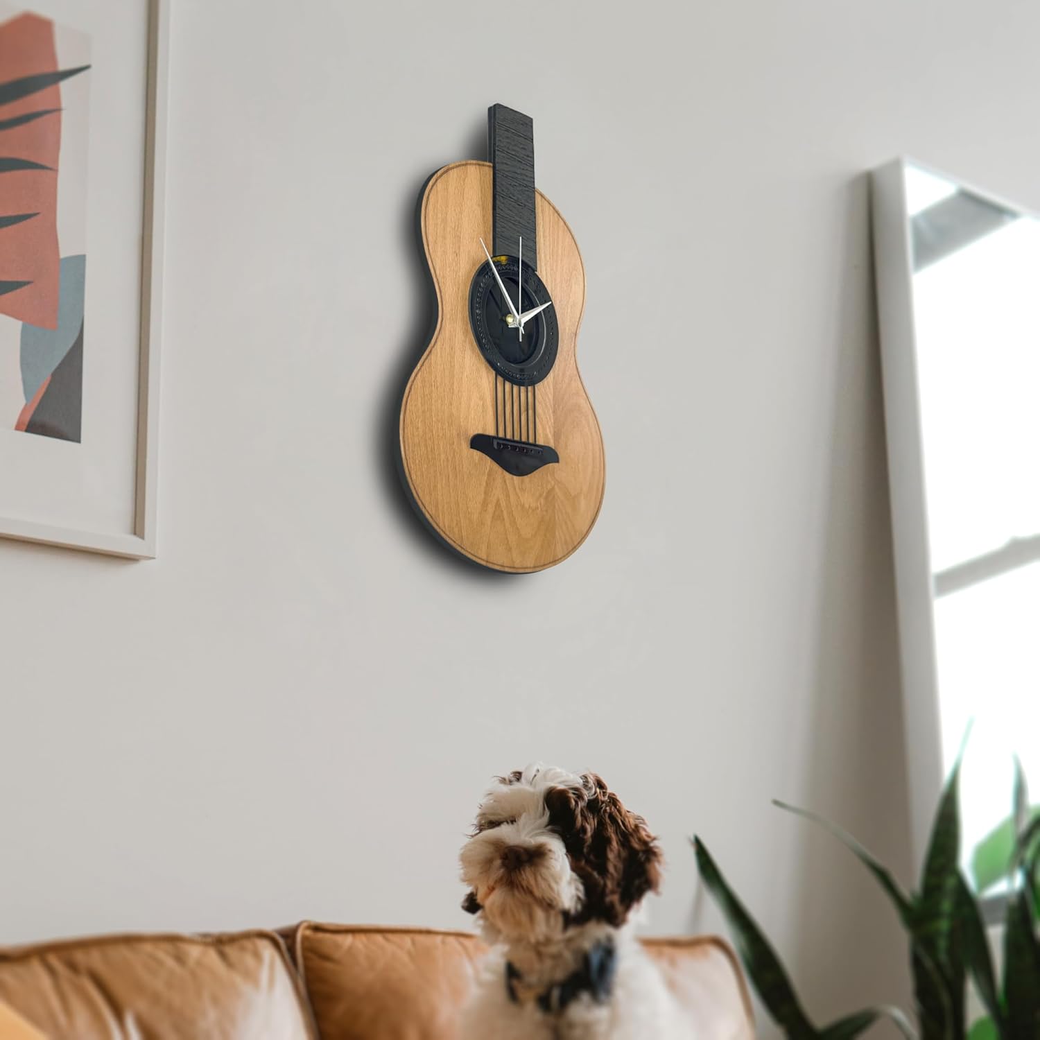 Acoustic Guitar Clock, Classical Guitar Wall Decor Natural Beech Decorative Wall Clock, Wall Clock Gift for Musicians