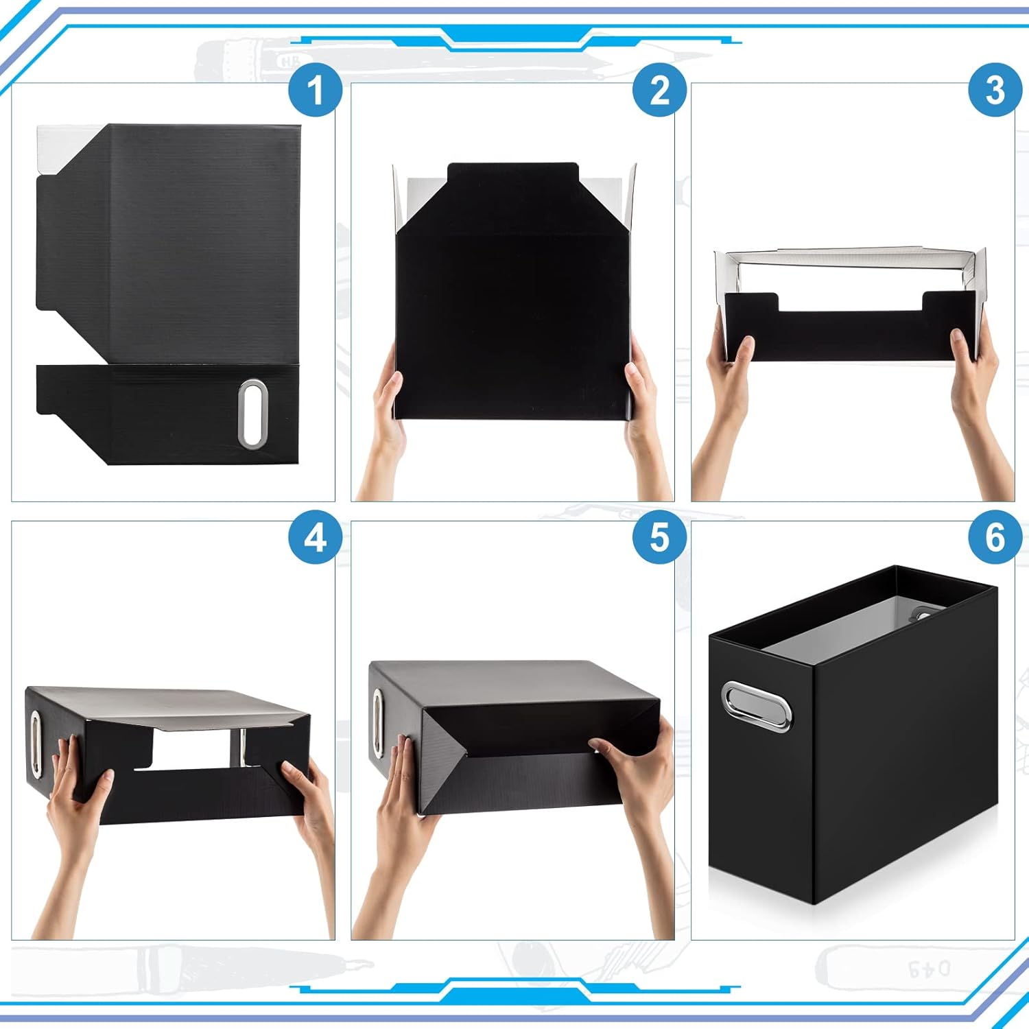 Jutom File Organizer, 8 Packs Cardboard File Storage Folder Letter Size Portable Desktop Holder Collapsible Hanging Folders Box with Handle Magazine Book Storage Filing Box for Home Office(Black)