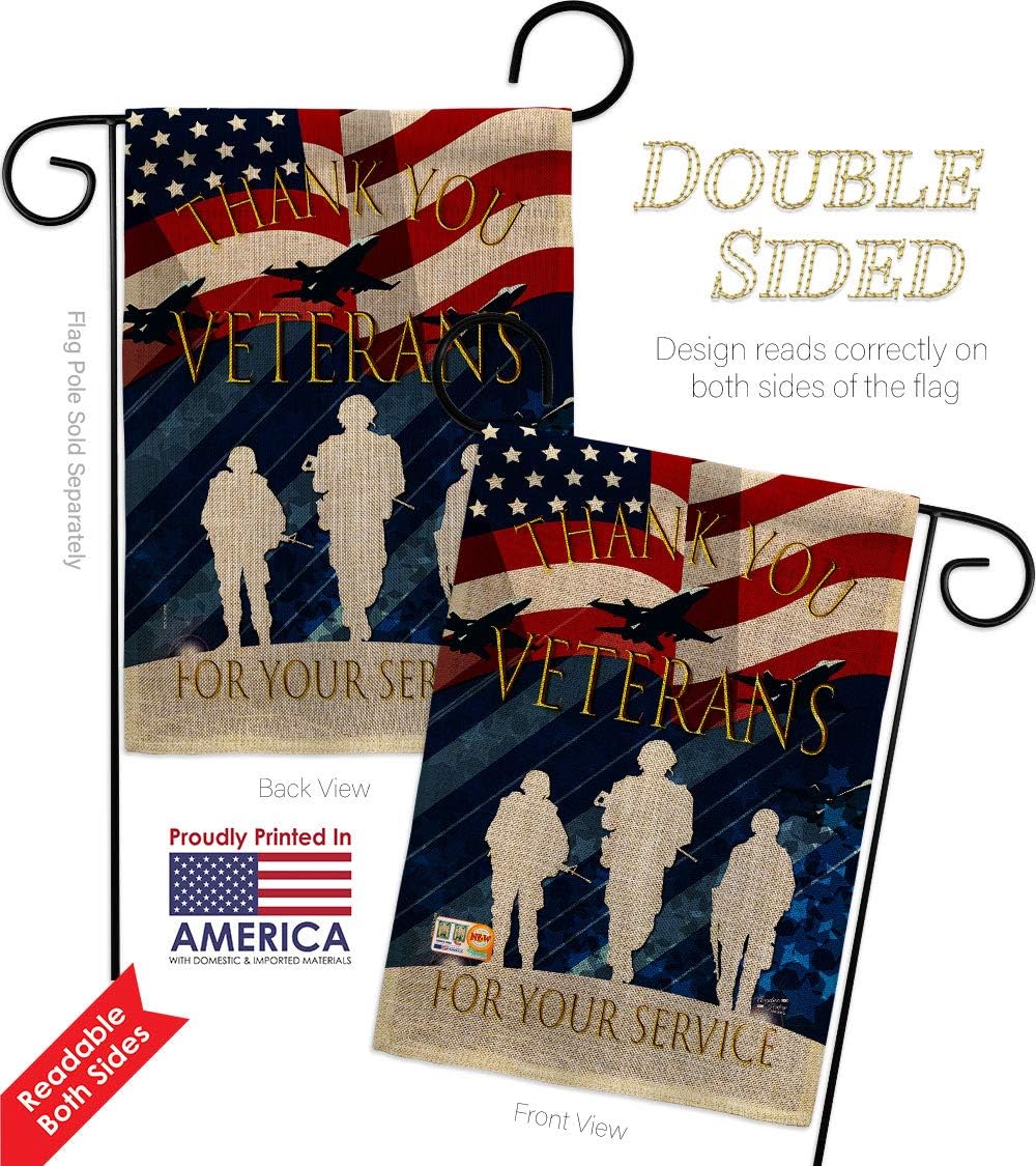 Thank You Veterans Burlap Burlap Garden Flag Set Wall Hanger Armed Forces Veteran All Branches Support Honor United State American Military Official Small Gift Yard House Banner Double-Sided 13 X 18.5