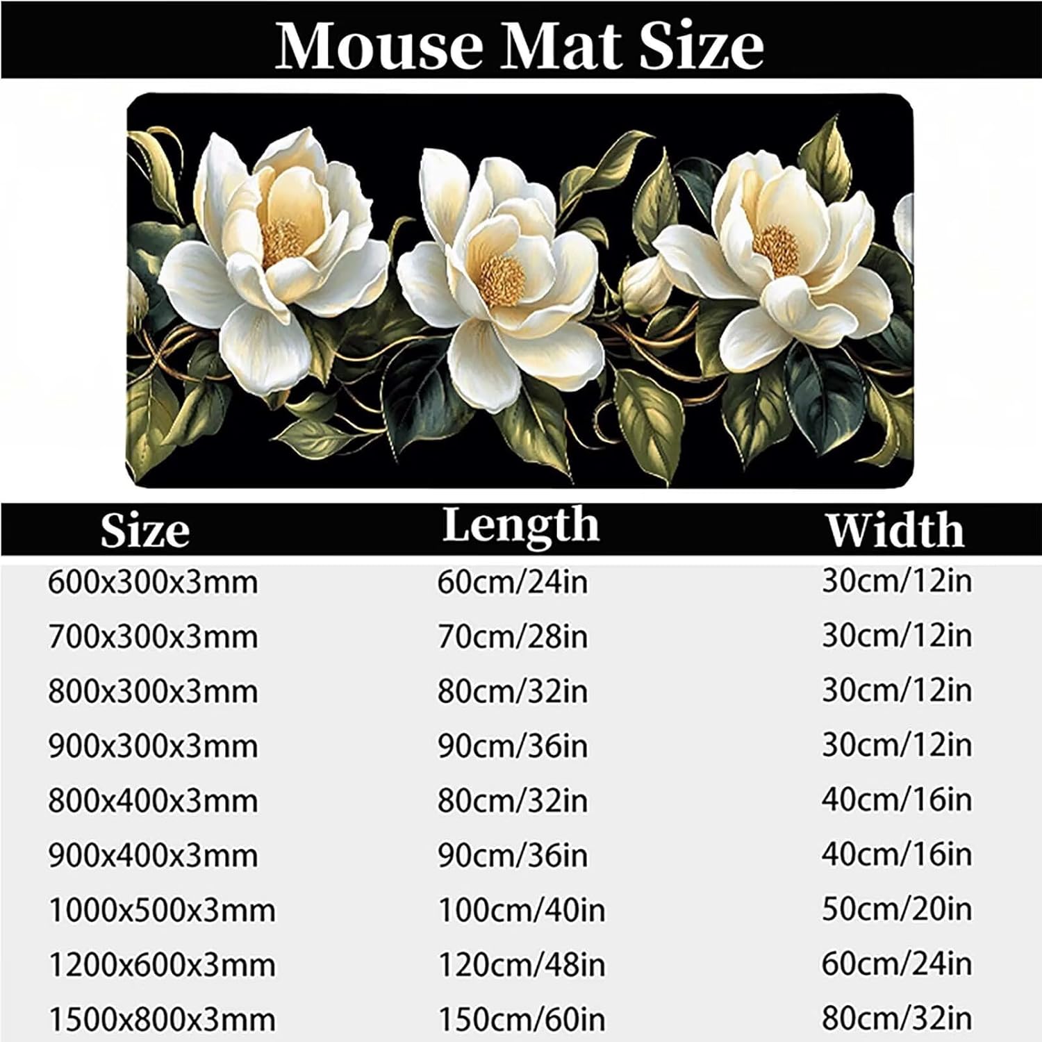 デスクマット 白 マウスパッド 大型 150&times;80cm, マウスパッド 花 パターンデザイン ゲーミング 防水 変形防止, 滑り止め