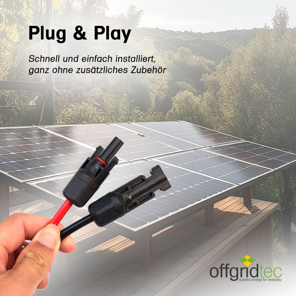 Offgridtec Solar-Verlängerungskabel, PV-Stecker zu PV-Stecker, 6mm² verzinnte Kupferlitze, doppelt isoliert, XLPO, TÜV SÜD EN50618-zertifiziert, UV-beständig, für Photovoltaikanlagen (10m,Rot/Schwarz)
