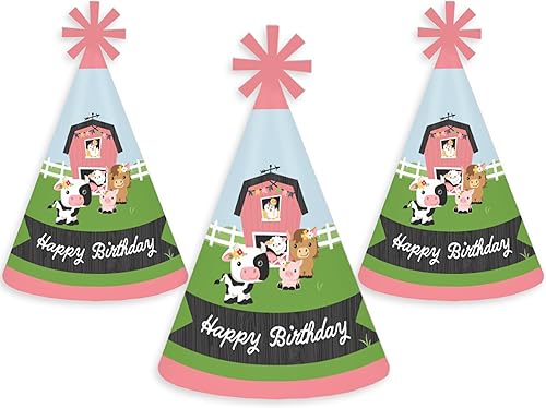Big Dot of Happiness Farm Animals - Sombreros de fiesta de cono para niños y adultos - Juego de 8