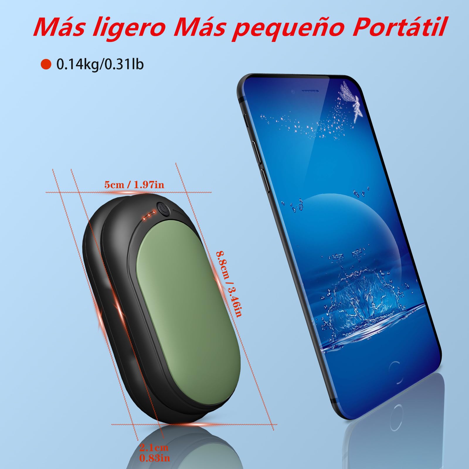 Calentador de Manos Recargable 2 Piezas,2 en 1 6000mAh Batería Calentador Portatil Electrico Calentador Manos de Bolsillo,3 Niveles de Calor,para Navidad/Camping Senderismo