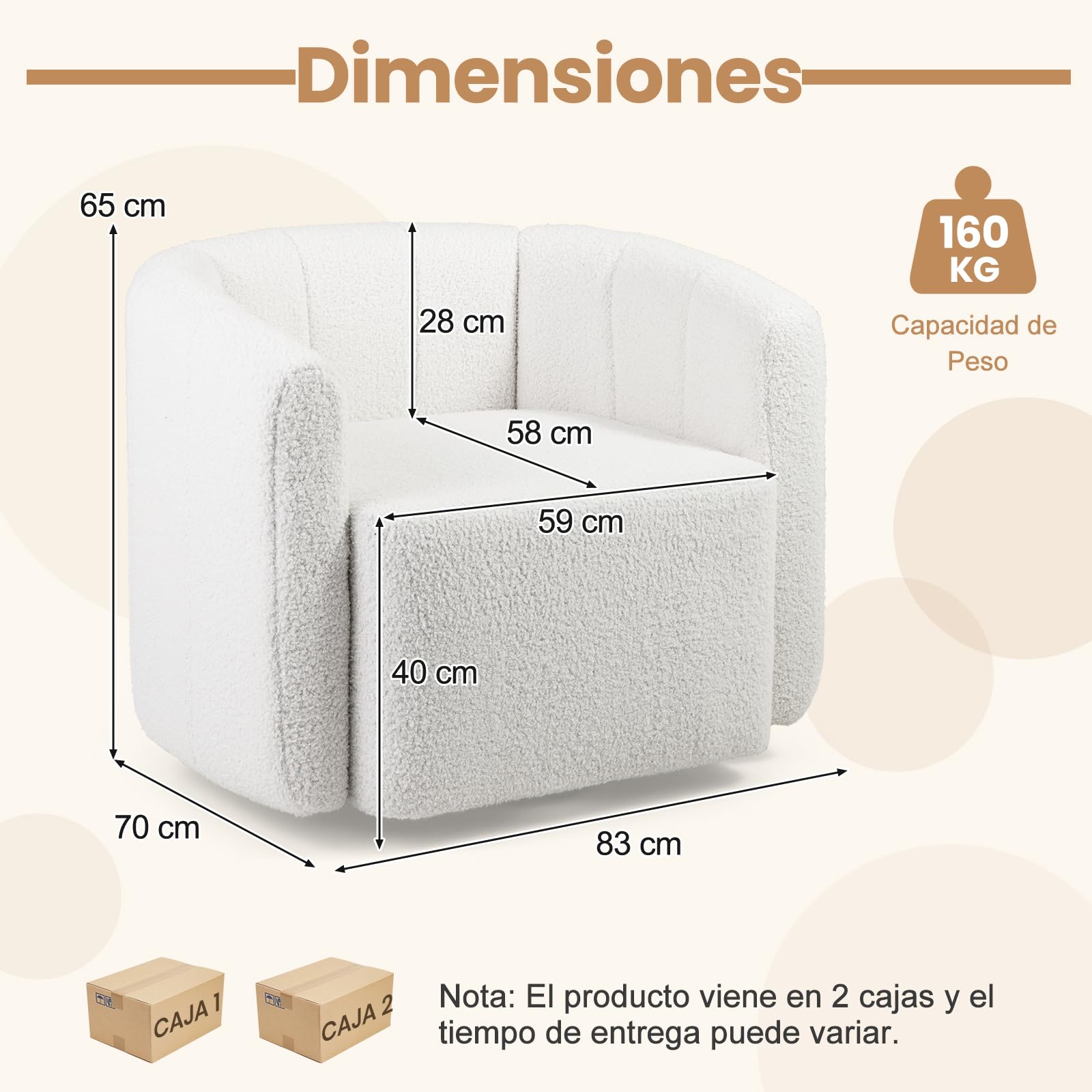 GIANTEX Sillón Giratorio con Respaldo Curvado y Asiento Suave, Silla Sofá Acolchada de Tejido Sherpa, 83 x 70 x 65 cm, Carga hasta 160 kg, Sillón de Relax para Salón, Dormitorio, Oficina