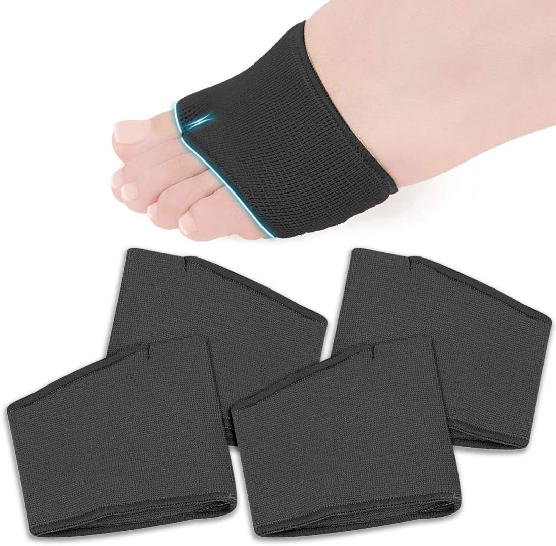 Kalevel Foot Cushions 2 Pairs Fabric Metatarsal Sleeves Forefoot Cushion Pads with Insole Cushion Gel Pads for Diabetic Feet Metatarsalgia Mortons Neuroma (Black, L)