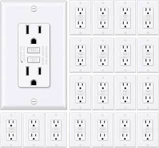 BESTTEN 20-Pack 15A GFCI Outlets - Thinner Design, LED Indicator, ETL Certified, Wallplates Included, White