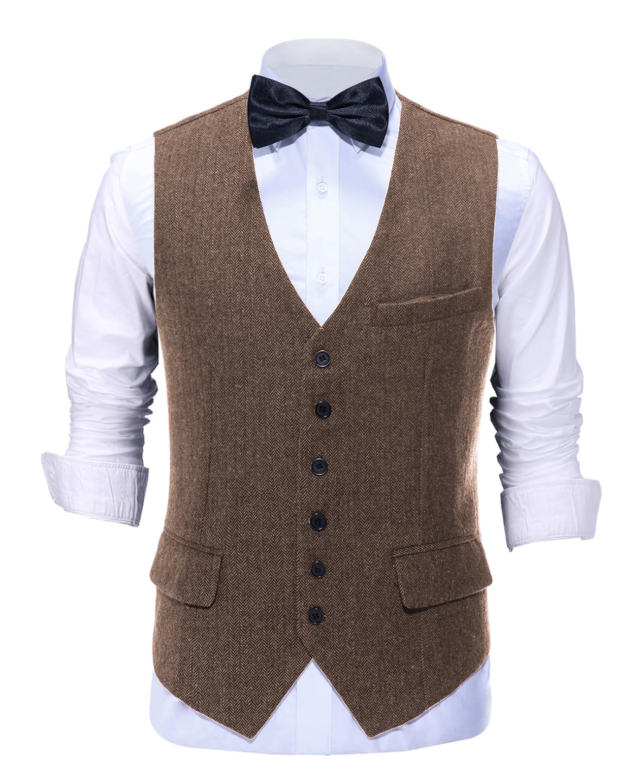 Tuikayoo Męski strój w jodełkę tweed w stylu vintage, kamizelka, wełna, smukły krój, na bal absolwentów