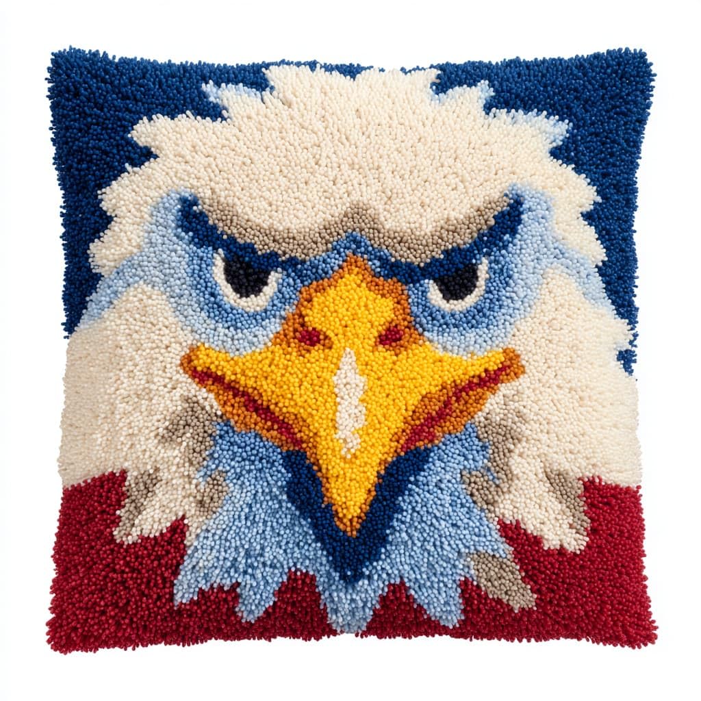 Taxpy Latch Hook Kits, Animal Eagle Pillow DIY Rug Crochet Hook Cushion Making Kits Preprinted Pattern Canvas Handmade Rug Pillow Hooking Kit 43x43cm