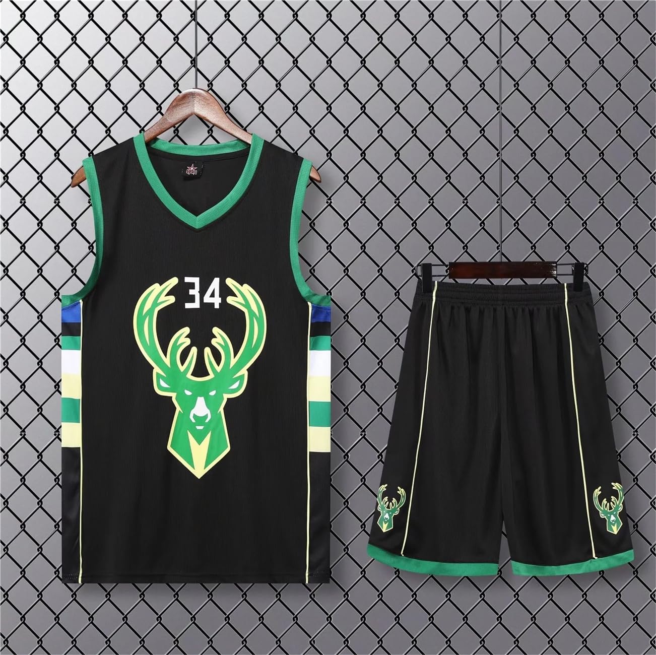 34#Kit de Maillot de Basket-Ball Enfants Fans Jersey Garçons Sportswear Gilet de Basket-Ball sans Manches Hauts et Shorts Sports Set Survêtement d'été Cadeaux pour garçons Grils