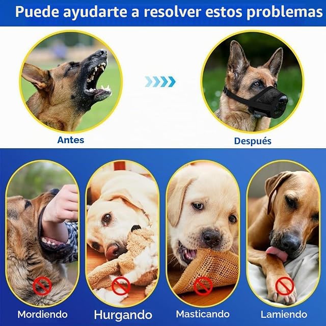 Foto 3 de 4 de FDEETY Bozal Malla Transpirable Ajustable Seguridad Canina Entrenamiento Mascotas Razas Grandes Medianas…