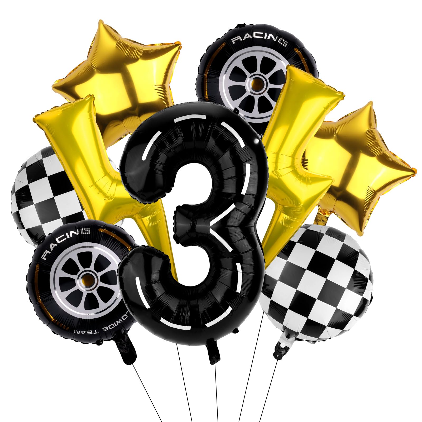 Race Car Birthday Balloons, Number 3 Tyre Checker Balloons Race Car Birthday Party Decoration for 3 Years Old Party
