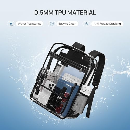 Miniatura 6 de Telena Mochila transparente, mochila transparente de TPU resistente con correa reforzada, bolsa transparente para la universidad, 2-negro, Mochilas