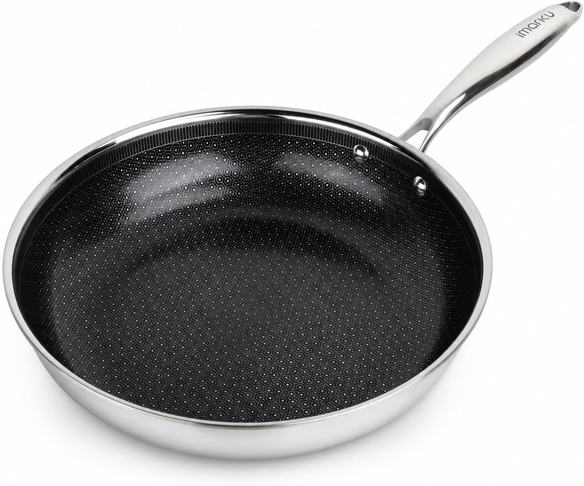 imarku 12 Inch Non Stick Frying Pans, Healthy Hybrid Ceramic Frying Pans | PFOA Free, Non Stick Skillets for Gas, Electric, and Induction, Dishwasher & Oven-Safe Stainless Steel Frying Pan