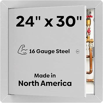 BEST BA-AHD 24" x 30" Metal Access Panel with Concealed Pin Hinge, LEED Compliant 16-Gauge Steel Access Door for Non-Rated Drywall/Ceilings, White Drywall Panel with Rounded Corners, Screwdriver Latch
