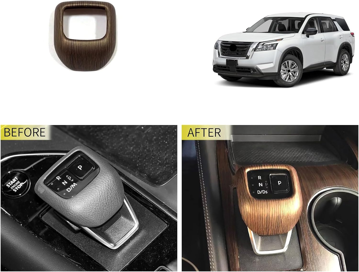 Car Accessories Compatible with Nissan Pathfinder 2026 2025 2024 2023 2022 Center Console Gear Shift Knob Cover Trim Automatic Transmission Decoration ABS 1PCS(Peach Wood Style)