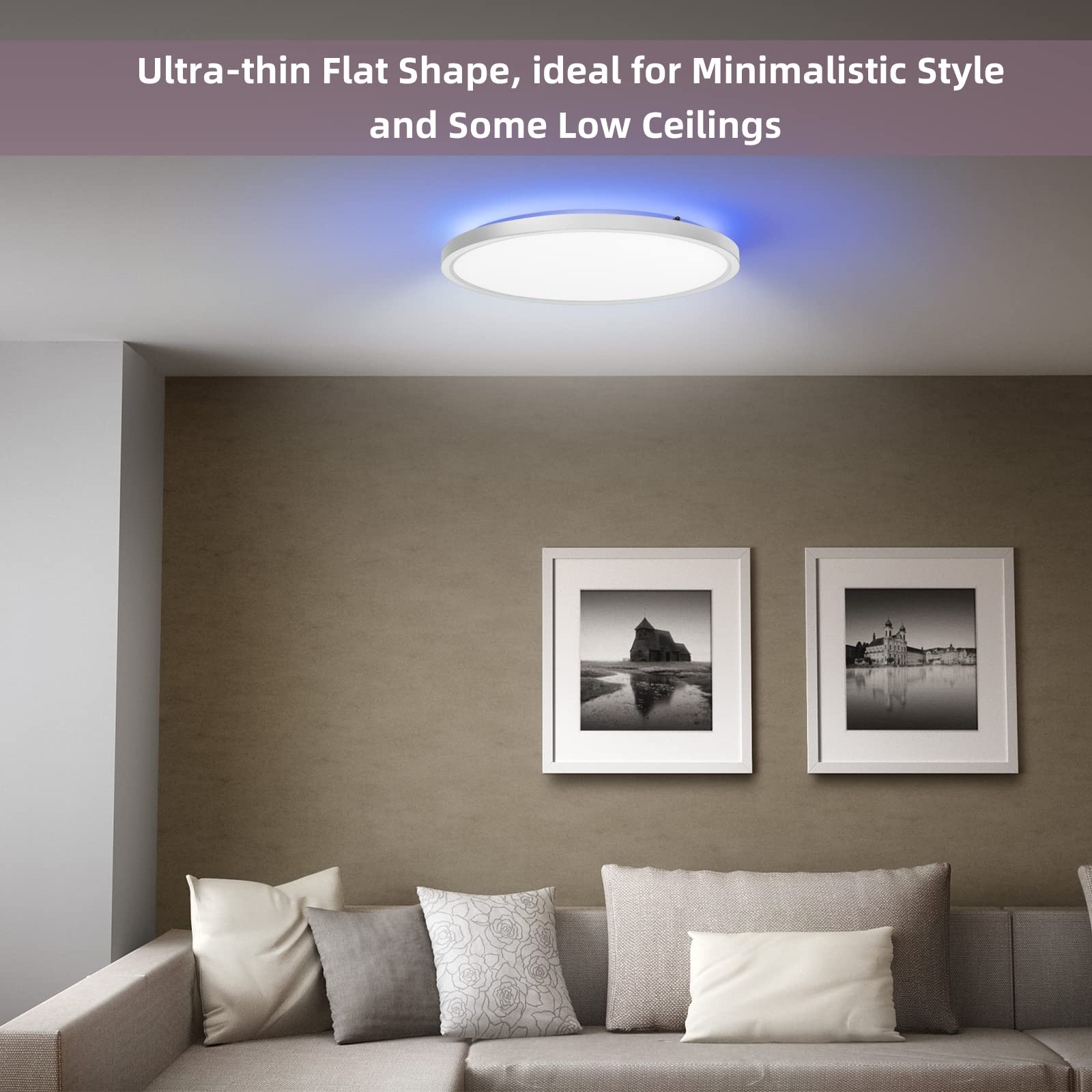 Luz de techo LED, con control remoto, luz ajustable 24w 3000k - 6000k, luz impermeable ip54, con retroiluminación rgb 7, adecuada para baño, cocina, vestíbulo, dormitorio, habitación infantil