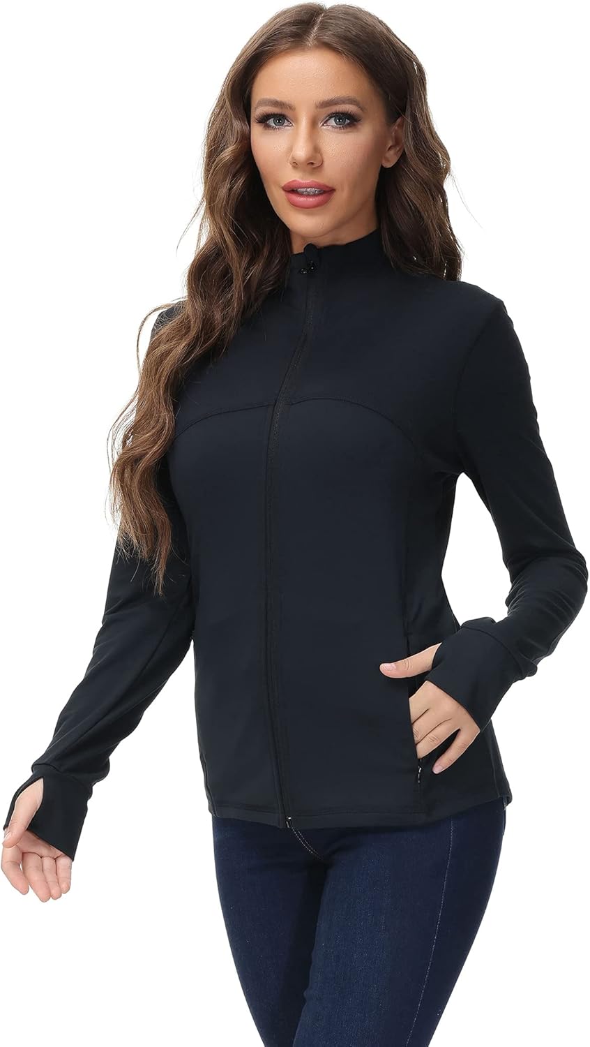 Dolcevida Women's Full Zip Workout Running Track Jacket Lightweight Gym Athletic Exercis Top with Thumb Holes at  Women’s Clothing store