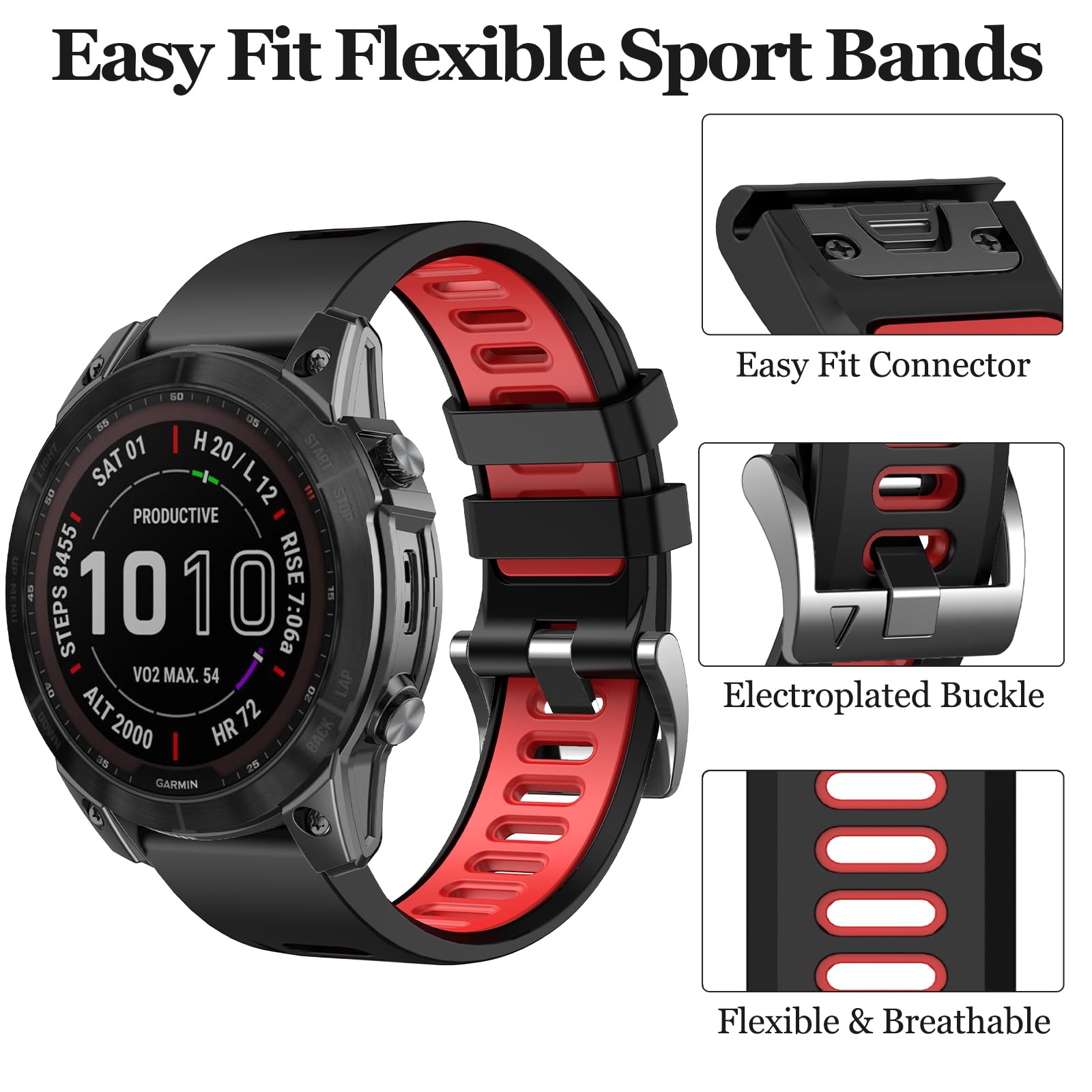 EZMVZKU 26mm Quickfit Straps for Garmin Fenix 8 AMOLED 51mm/Fenix 7X/7X Pro/6X/6X Pro/5X/5X Plus/Fenix 3 HR/3,Sport Soft Silicone Watch Bands for Tactix 7 Pro/Enduro 3/2/Descent Mk2i/Mk3i 51mm - Image 3