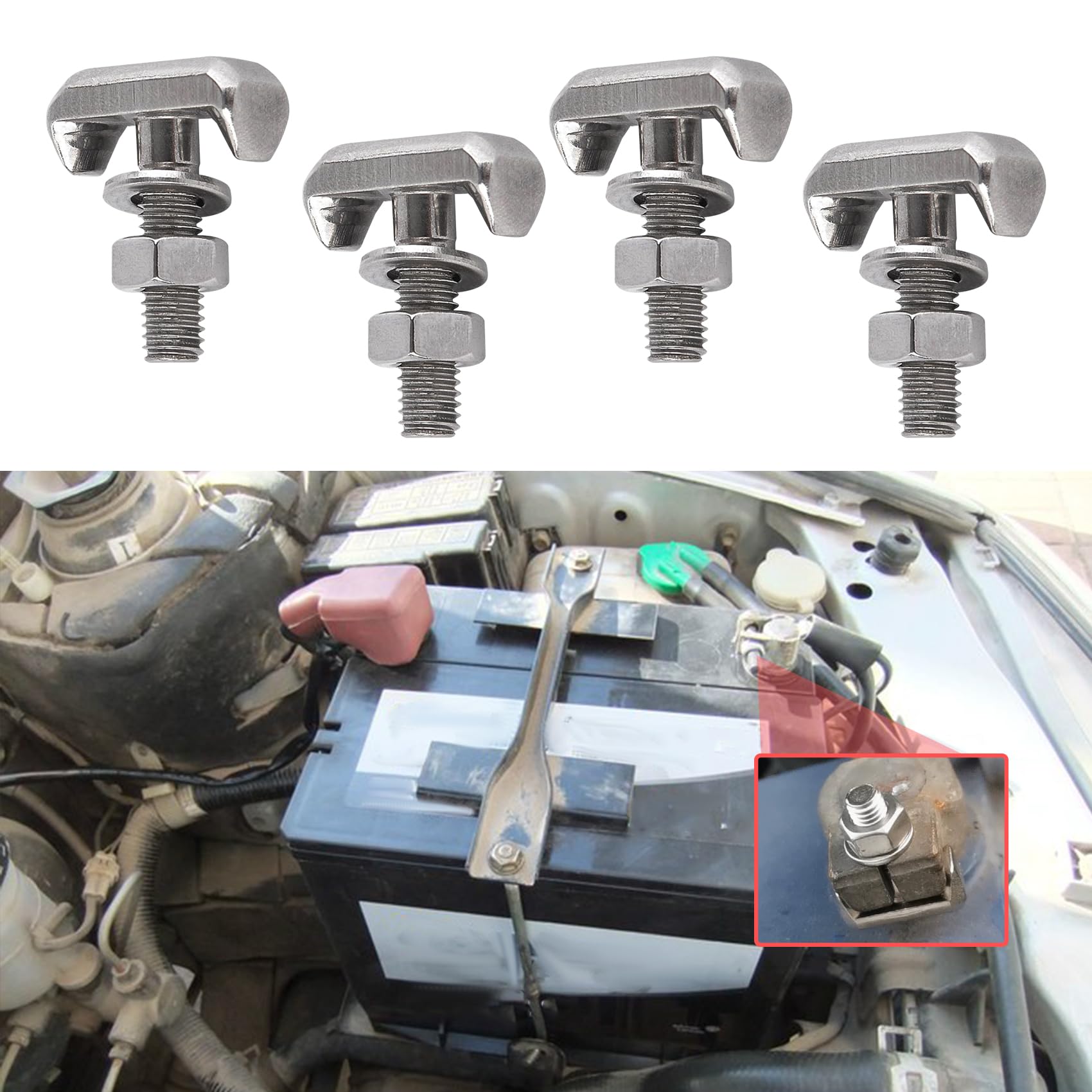 4PCS Battery Terminal Bolt, Battery Terminal Nuts, 19116852 64740 Battery Cable Tensioner Bolt Screw, Car Accessories Battery Terminal T-Bolt Kit Compatible with Chevy GMC 325XI Saturn (4PCS)