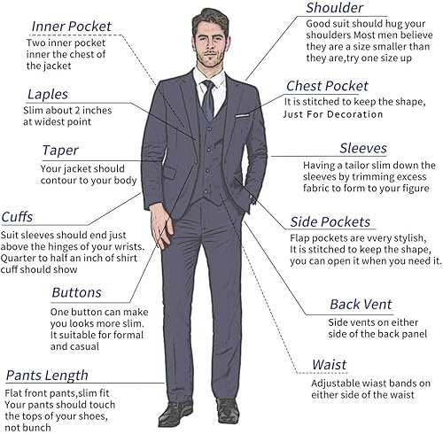 Miniatura 8 de MAGE MALE Traje de 3 piezas para hombre, ajustado, con un botón, para negocios, boda, fiesta, sólido, chaleco y pantalones con corbata