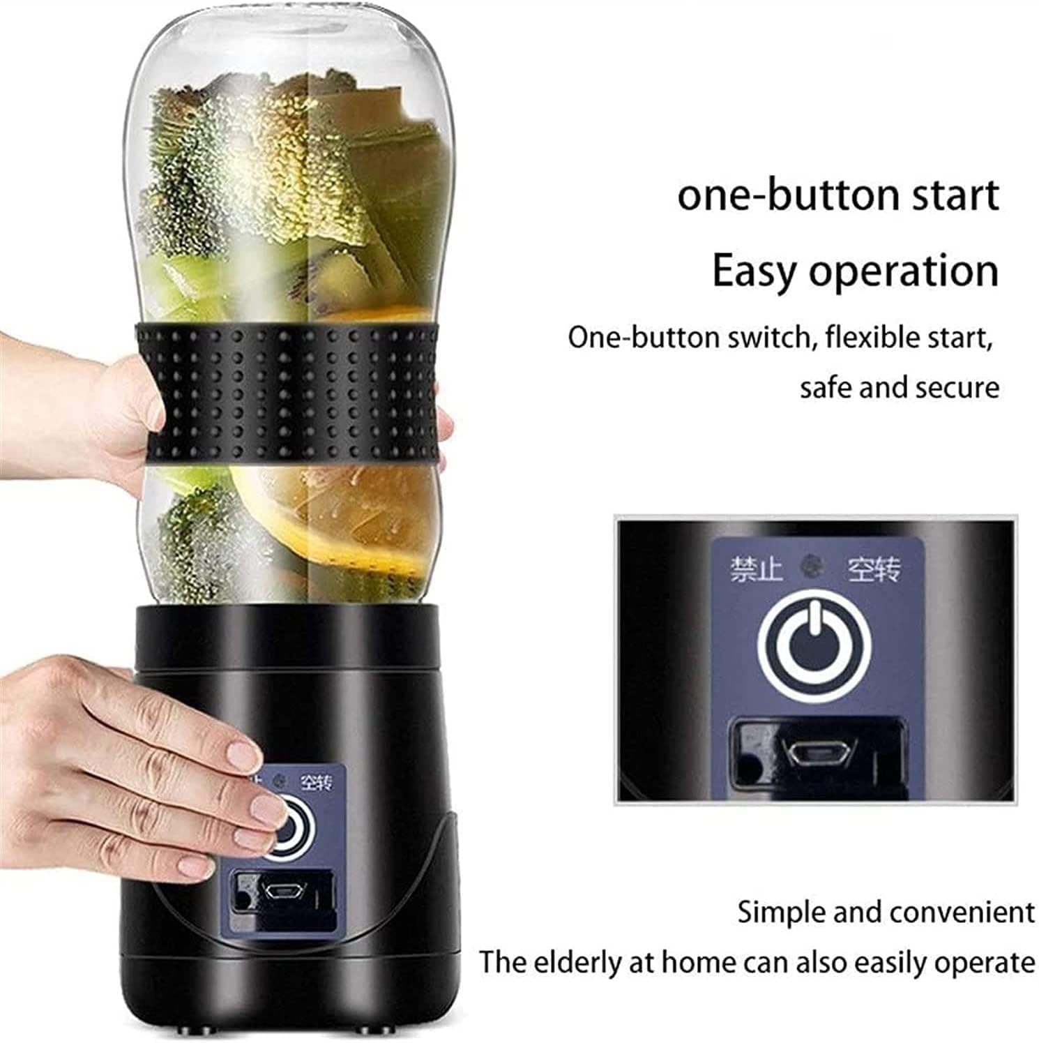 Portable Blender, Personal Blender for Shakes and Smoothies, Personal Size Blenders with USB Rechargeable, 380ml Traveling Fruit Veggie Juicer Cup, Black (Size : 1)